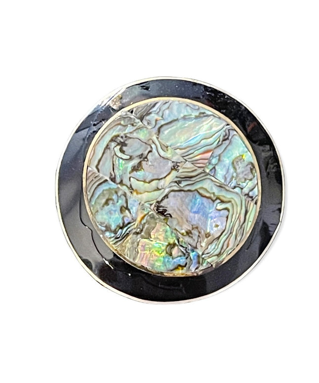 Vintage Alpaca silver Mexico round abalone brooch