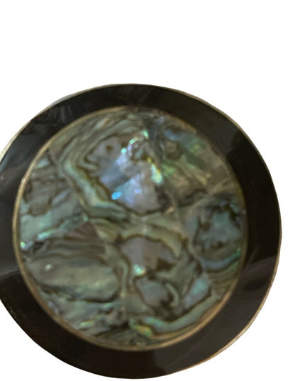 Vintage Alpaca silver Mexico round abalone brooch