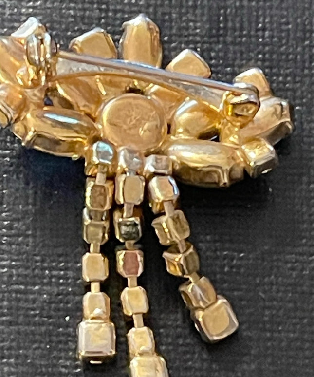 Vintage pinkish AB crystal Art deco style brooch gold accent metal
