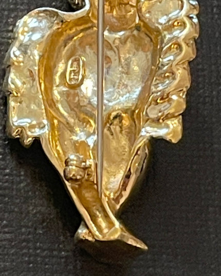 Vintage rhinestone crystal gold tone angel brooch with dangle crystal heart FAC