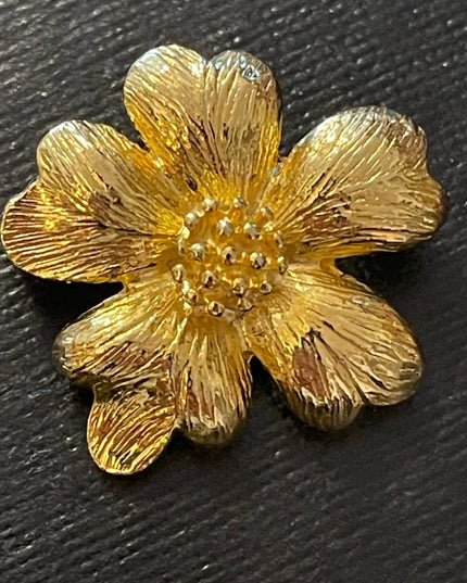 Vintage Fancy gold tone metal flower brooch
