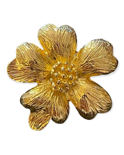 Vintage Fancy gold tone metal flower brooch