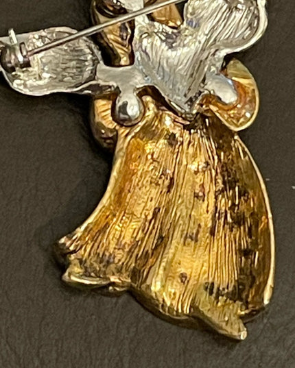 Gold & silver rhinestone angel brooch with a heart