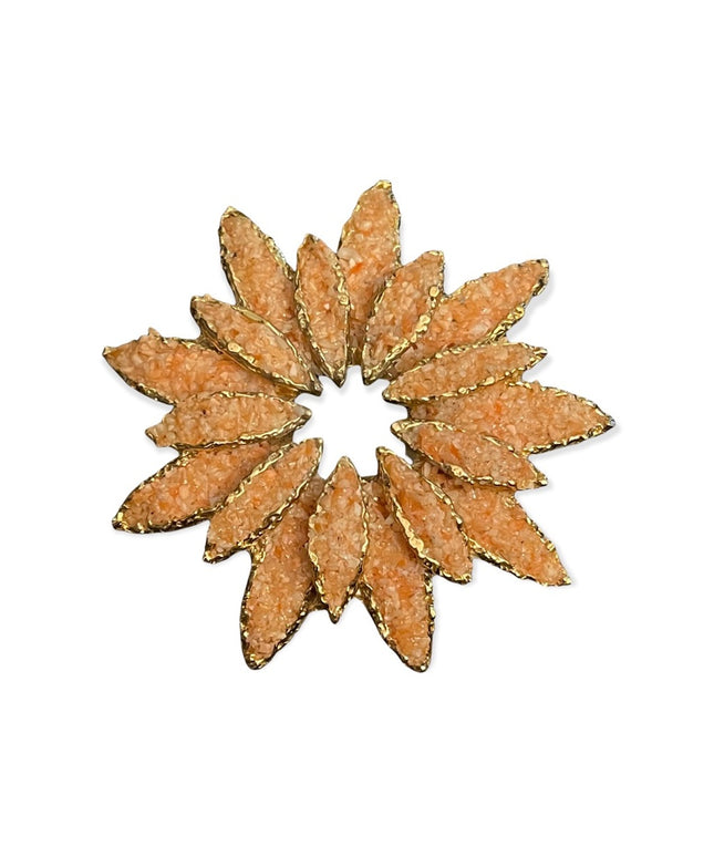 Vintage gold tons crushed coral starburst brooch necklace pendant