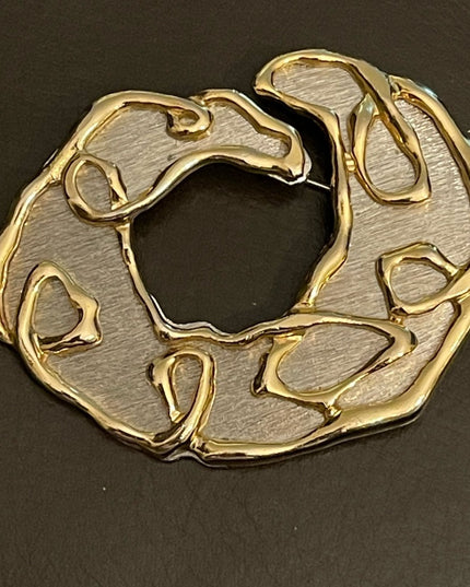 Vintage Parklane large Abstract Modernist Textured silver & gold brooch