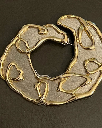Vintage Parklane large Abstract Modernist Textured silver & gold brooch