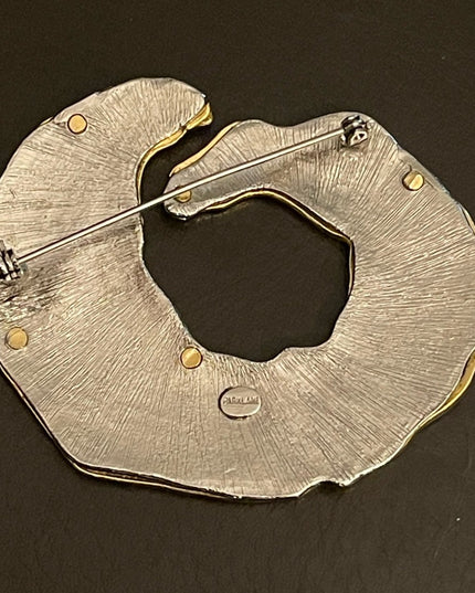 Vintage Parklane large Abstract Modernist Textured silver & gold brooch