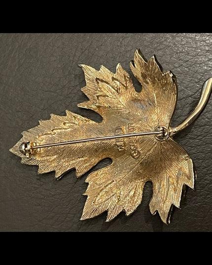 Vintage Sarah Coventry brushed gold maple leaf brooch