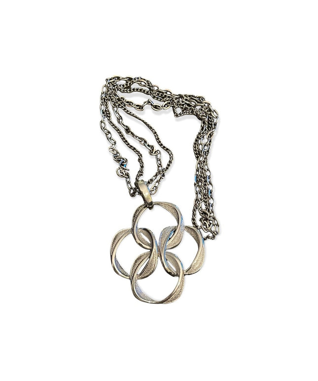 Vintage brushed silver infinate pendant 1970s necklace