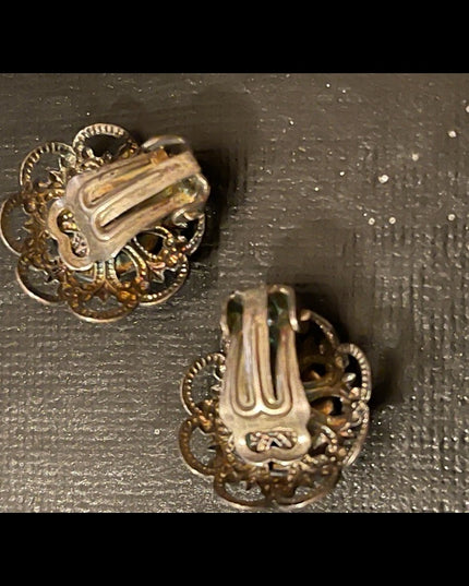 Vintage Dutch Ceramic silver filagree etched bracelet & earrings