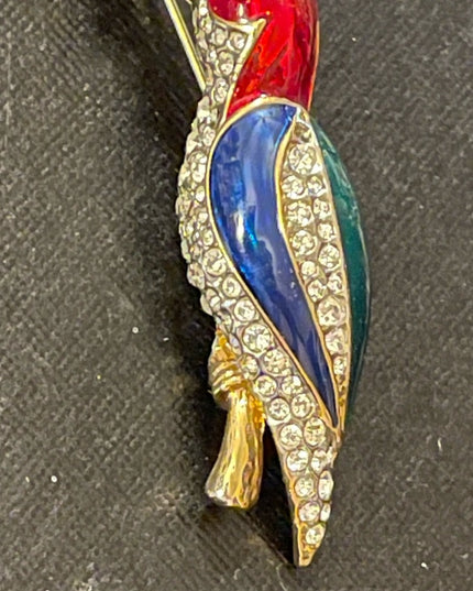 Vintage enameled rhinstone toucan brooch