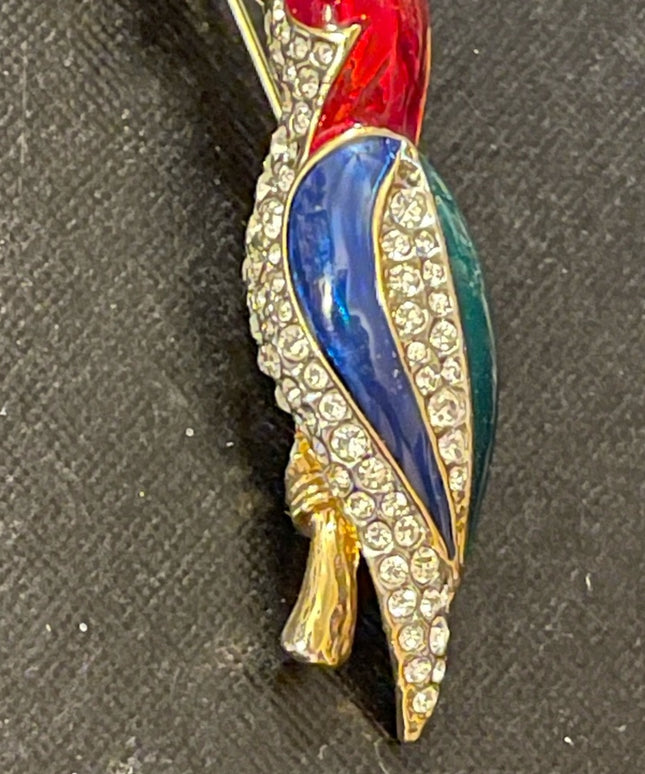 Vintage enameled rhinstone toucan brooch