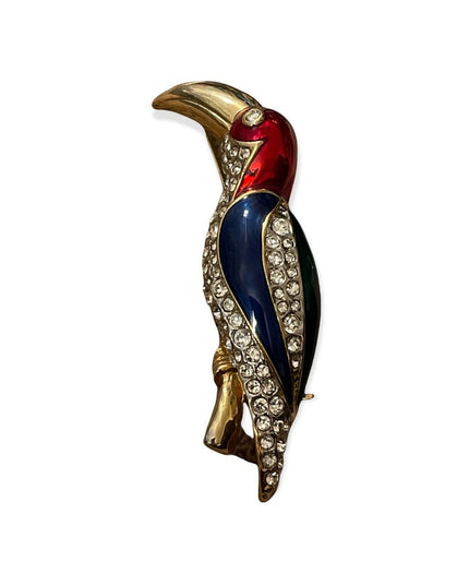 Vintage enameled rhinstone toucan brooch