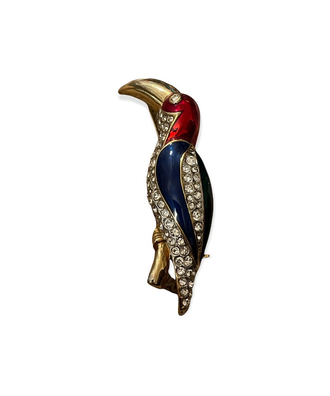 Vintage enameled rhinstone toucan brooch