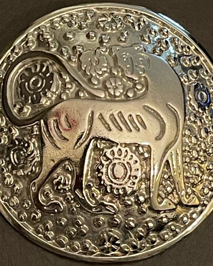 Round silver tiger vintage brooch