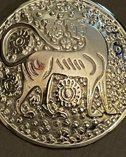 Round silver tiger vintage brooch