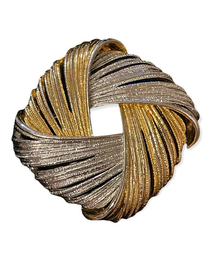Beautiful heavy gold & silver square weave chunky brooch