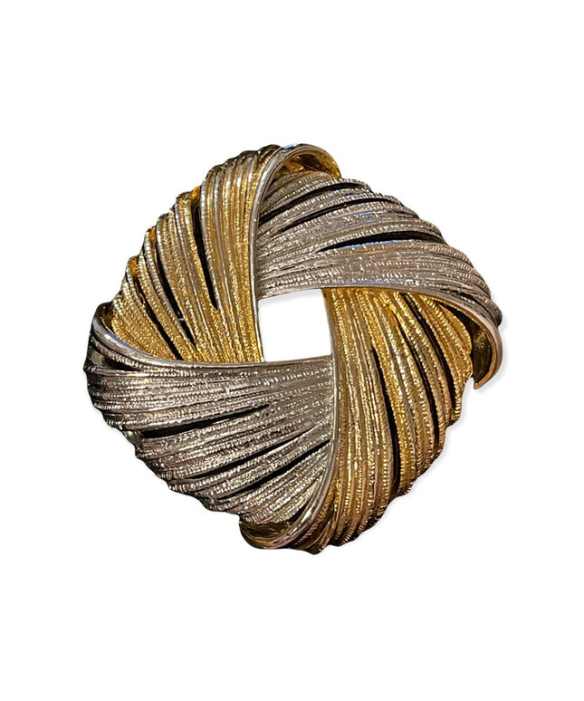 Beautiful heavy gold & silver square weave chunky brooch