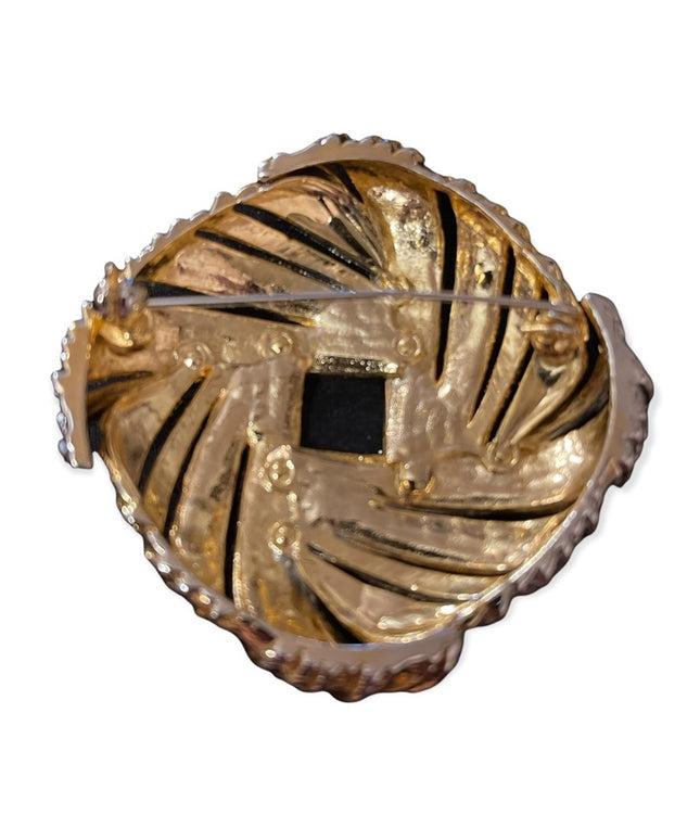 Beautiful heavy gold & silver square weave chunky brooch