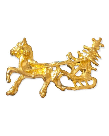 Vintage enameled with crystal horse sled presents christmas brooch