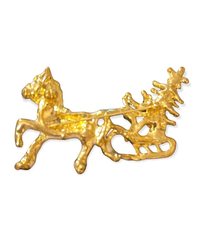 Vintage enameled with crystal horse sled presents christmas brooch