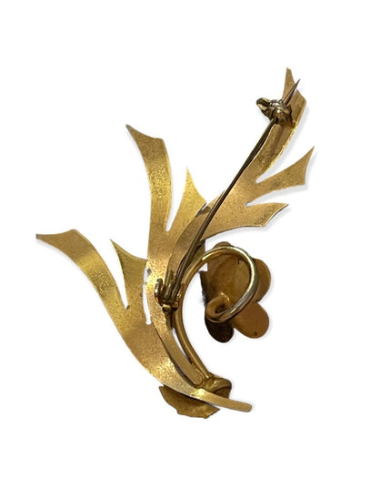 Vintage gold plate Damascene spain faux pearl flower brooch
