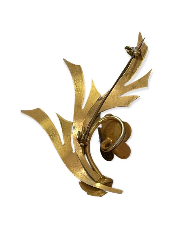 Vintage gold plate Damascene spain faux pearl flower brooch