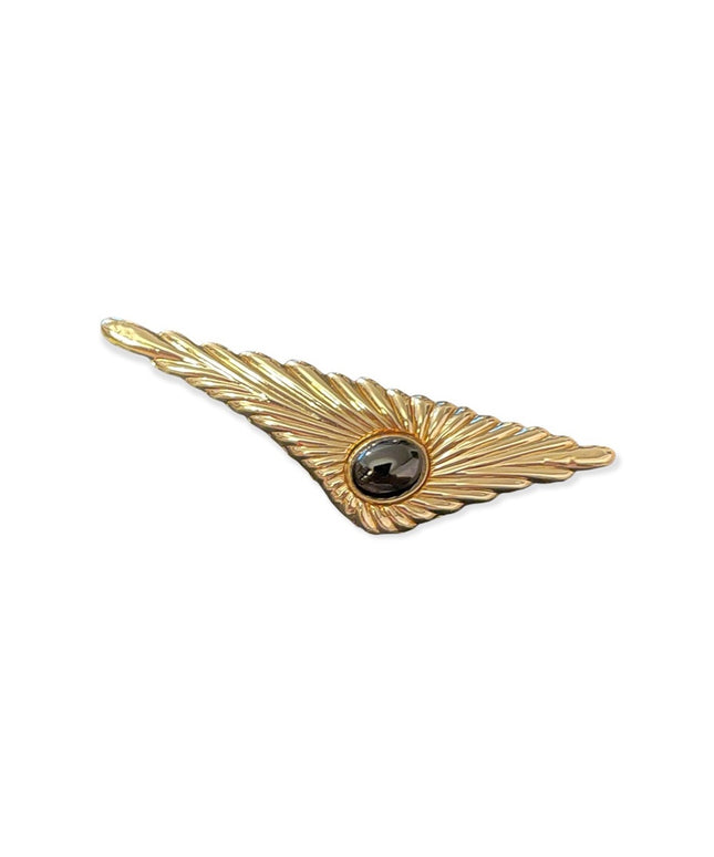 Vintage 1980s Carla 14k gold overlay onyx brooch in orig box!