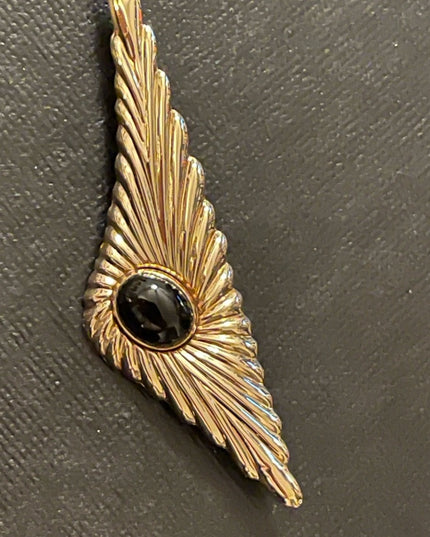 Vintage 1980s Carla 14k gold overlay onyx brooch in orig box!