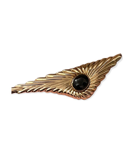 Vintage 1980s Carla 14k gold overlay onyx brooch in orig box!
