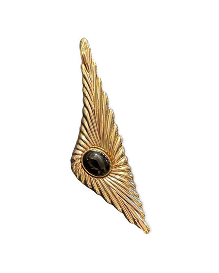 Vintage 1980s Carla 14k gold overlay onyx brooch in orig box!