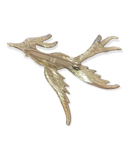 Vintage brushed silver metal rhinestone eye pheasant bird brooch