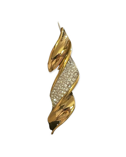 Gold twist crystal rhinestone bar style brooch