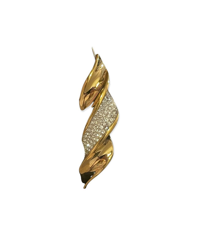 Gold twist crystal rhinestone bar style brooch
