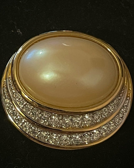 Faux pearl Gold rhinestone brooch