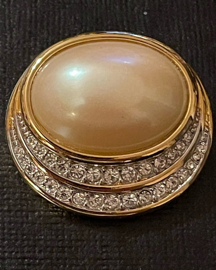 Faux pearl Gold rhinestone brooch