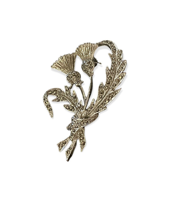 Marcasite silver thistle scottish brooch