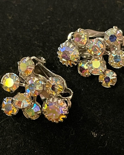 Beautiful vintage crystal AB clip on earrings clear