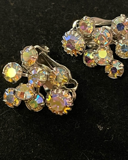 Beautiful vintage crystal AB clip on earrings clear
