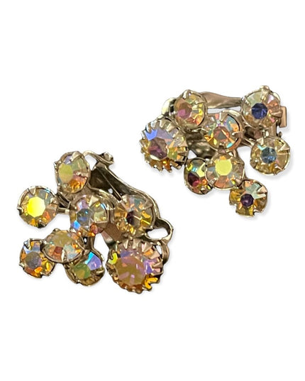 Beautiful vintage crystal AB clip on earrings clear