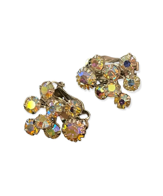 Beautiful vintage crystal AB clip on earrings clear