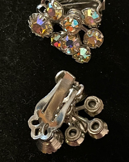 Beautiful vintage crystal AB clip on earrings clear