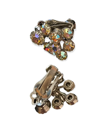 Beautiful vintage crystal AB clip on earrings clear