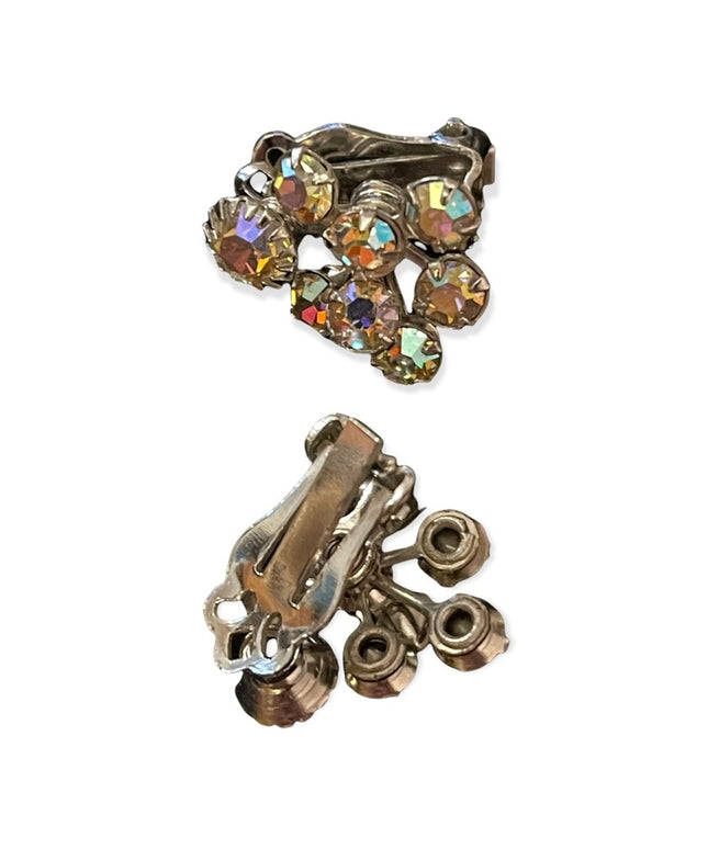 Beautiful vintage crystal AB clip on earrings clear