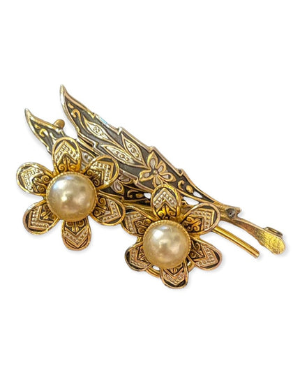 Vintage Gold plated Damascene spain flower bar brooch