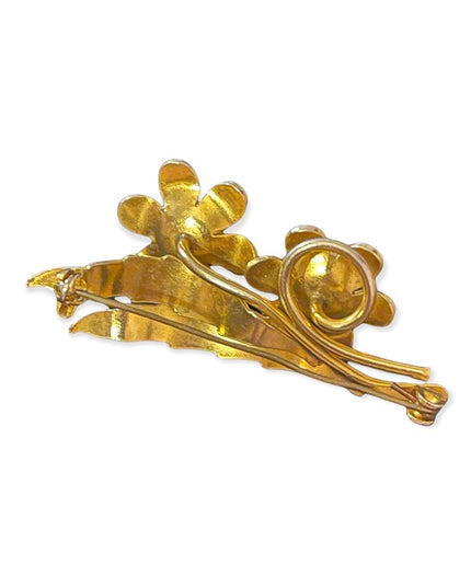 Vintage Gold plated Damascene spain flower bar brooch