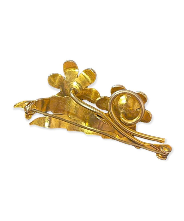 Vintage Gold plated Damascene spain flower bar brooch