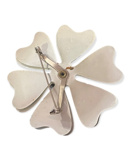 Vintage 1960s Green & White metal flower daisey brooch