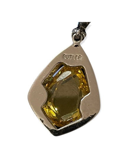Vintage 1980s Butler Citrine crystal silver teardrop dangle pierced earrings FAC