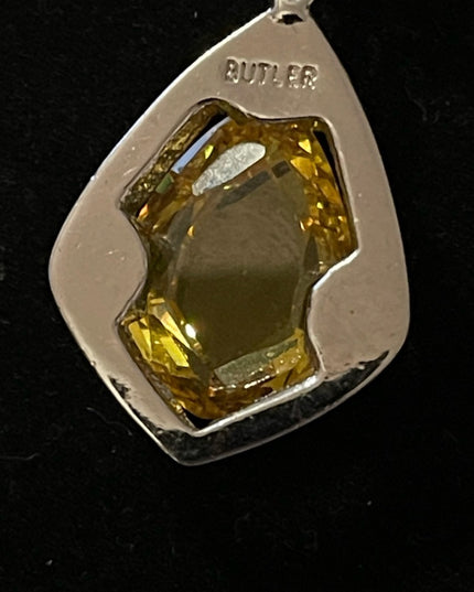 Vintage 1980s Butler Citrine crystal silver teardrop dangle pierced earrings FAC
